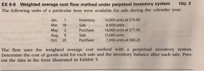  EX 6-8 Weighted average cost flow method under perpetual inventory system