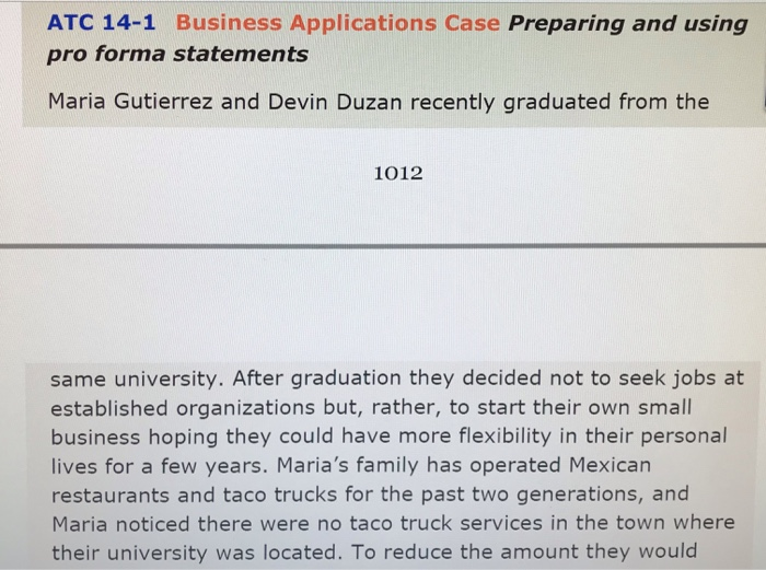  ATC 14-1 Business Applications Case Preparing and using pro forma statements