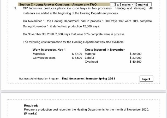  9. Section C - Long Answer Questions - Answer any TWO