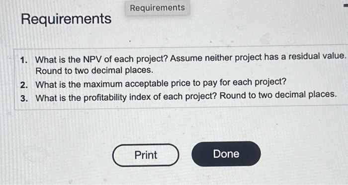 in the following projects: - Project A: Costs $265,000 and offers eight