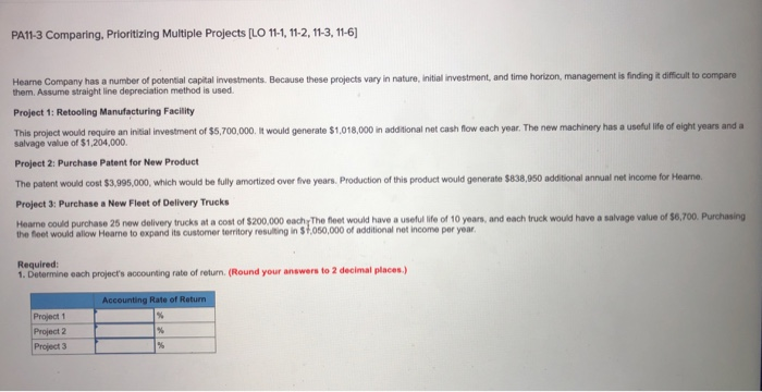  all questions pertain to one PA11-3 Comparing, Prioritizing Multiple Projects [LO