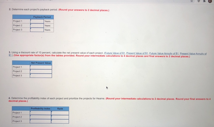 11-1, 11-2, 11-3, 11-6] Hearne Company has a number of potential capital