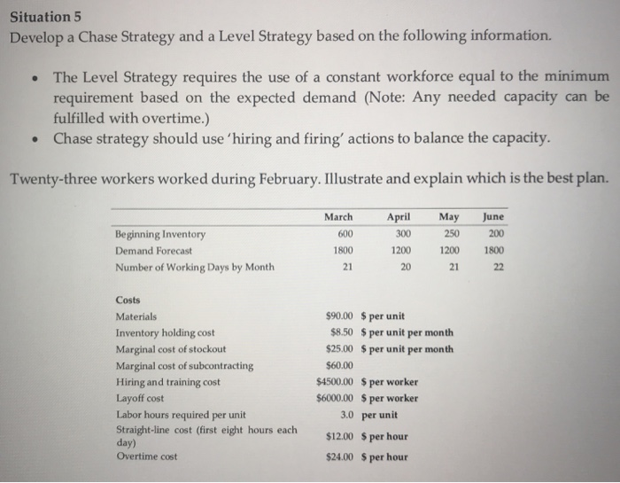  Situation 5 Develop a Chase Strategy and a Level Strategy based