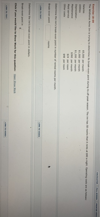  CALCULATOR FULL SCREEN PRINTER VERS Exercise 18-09 The Wildhorse Acres Inn