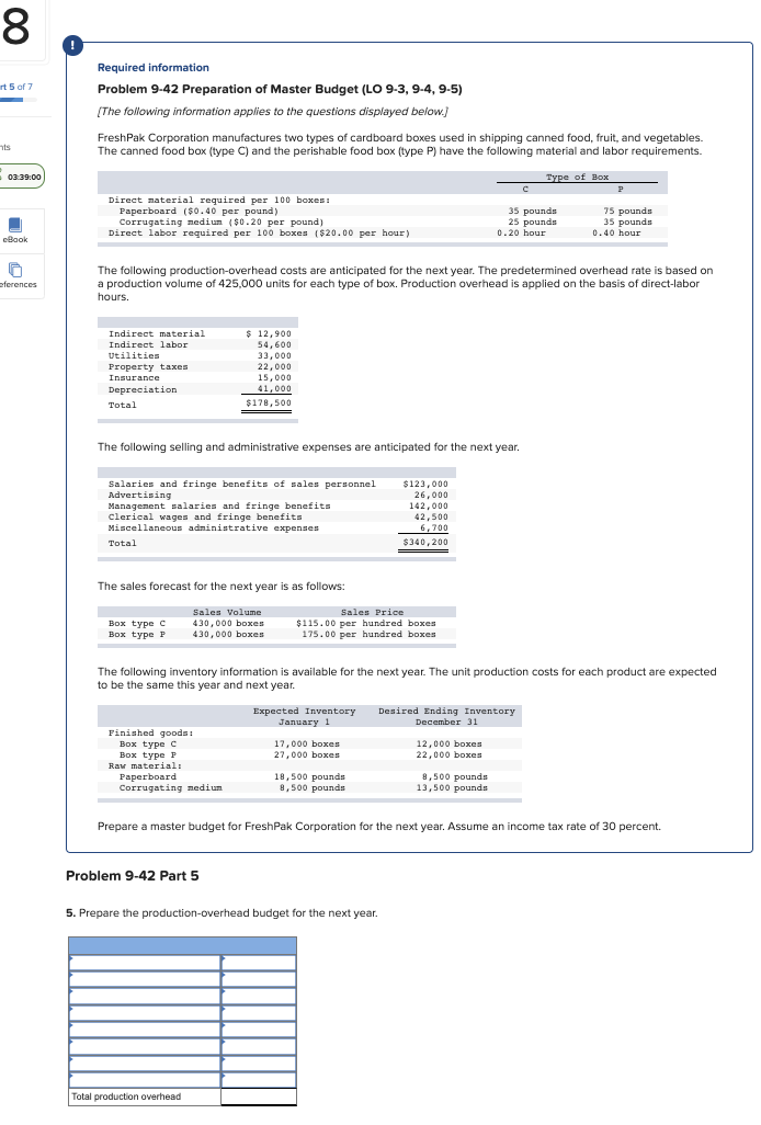 Answer please Required information Problem 9-42 Preparation of Master Budget (LO 9-3,
