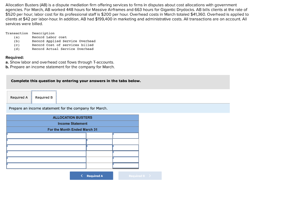 firms in disputes about cost allocations with government agencies. For March, AB