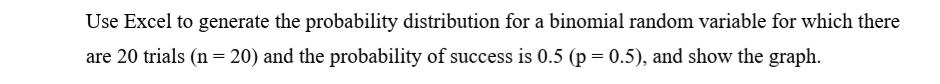 Use Excel to generate the probability distribution for a binomial random