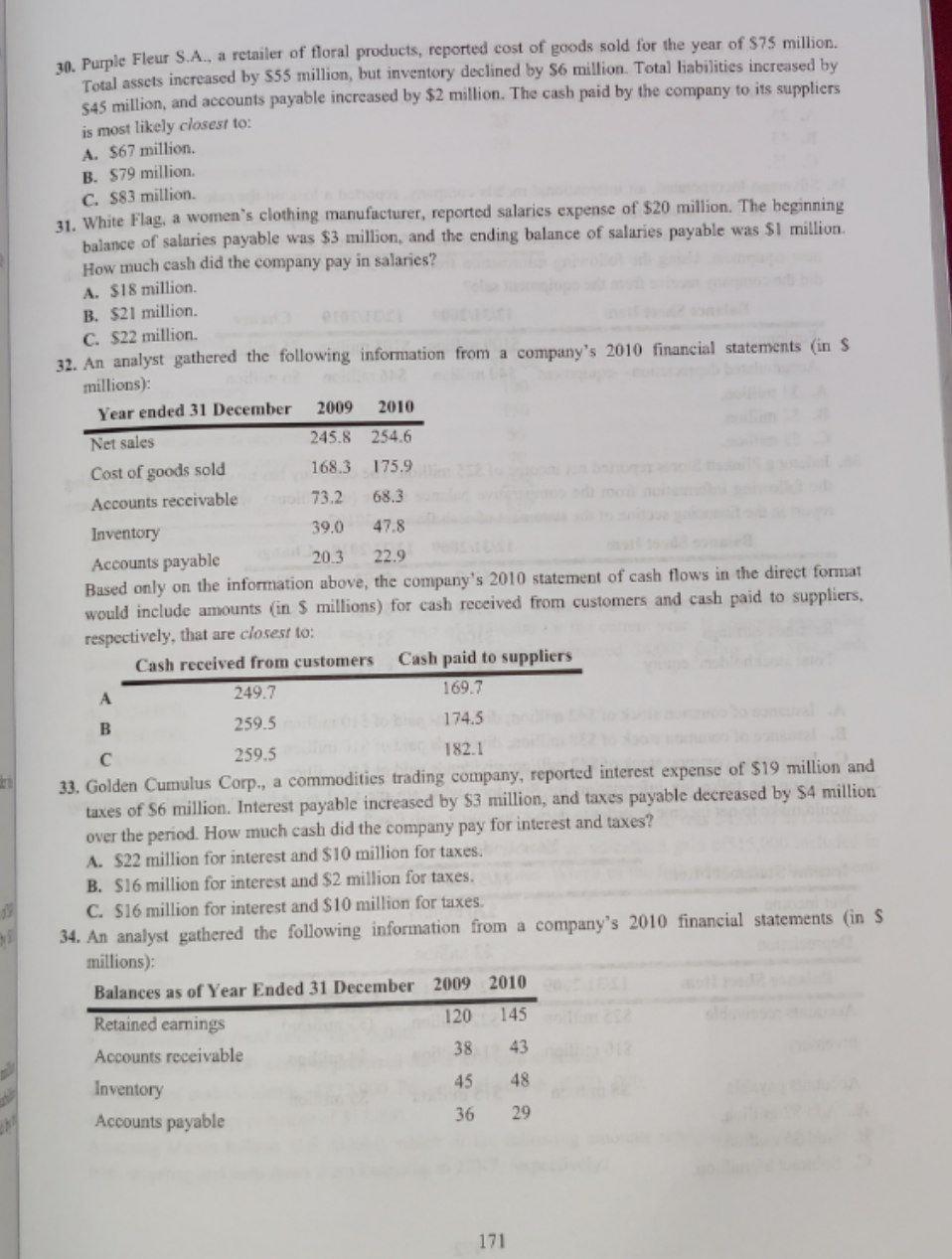 30 - 34 , solve all. 30. Purple Fleur S.A., a retailer