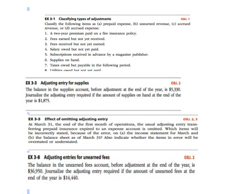  EX 3-1 Classifying types of adjustments Classify the following items as