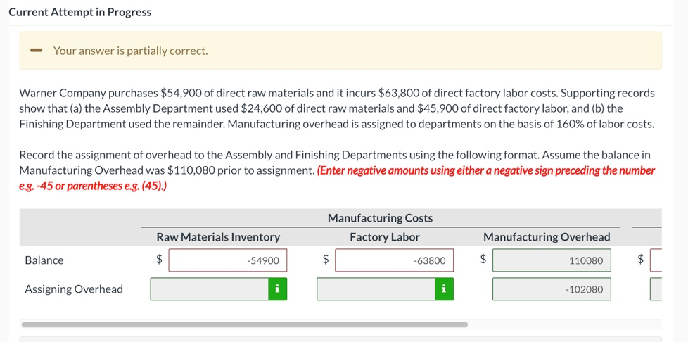  Current Attempt in Progress Your answer is partially correct. Warner Company
