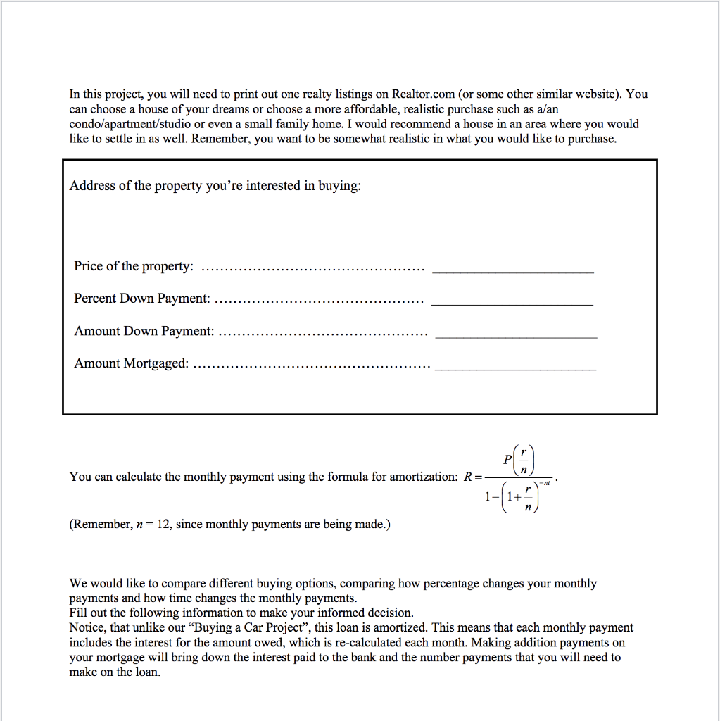 In this project, you will need to print out one realty