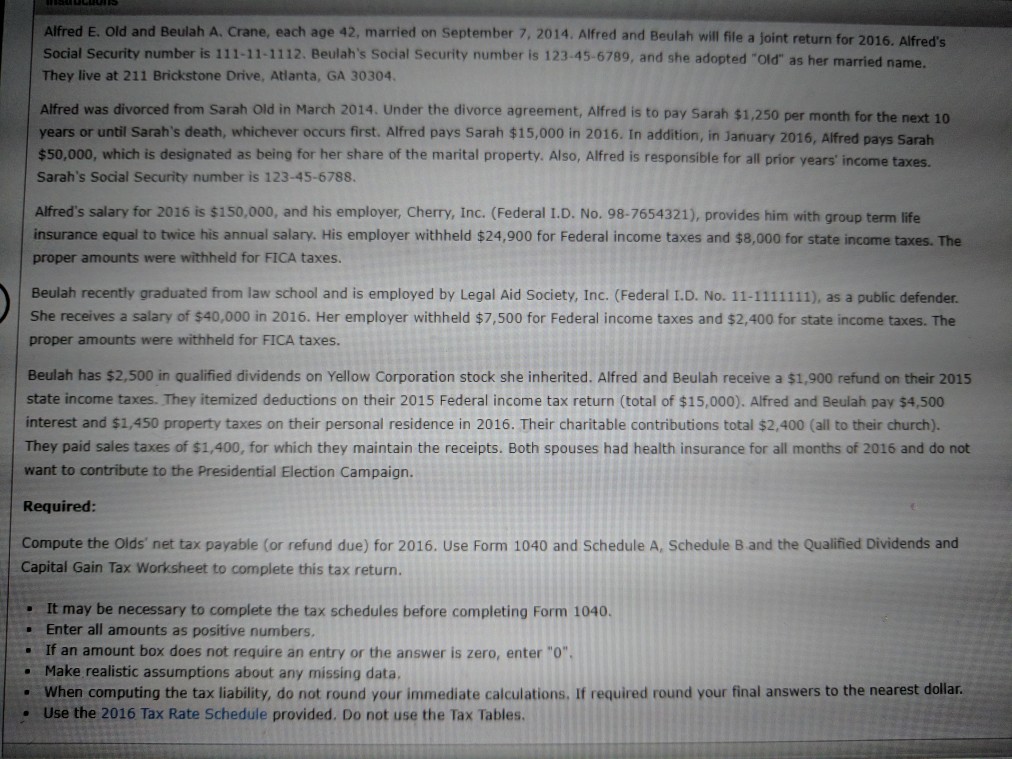 Alfred E. Old and Beulah A. Crane, each age 42, married