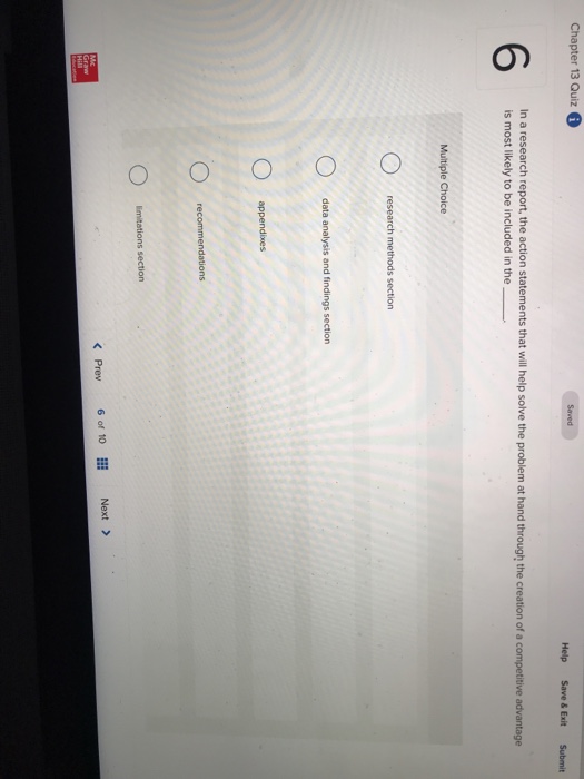 Help Save& ExitSubmit 6 In a research report, the action statements