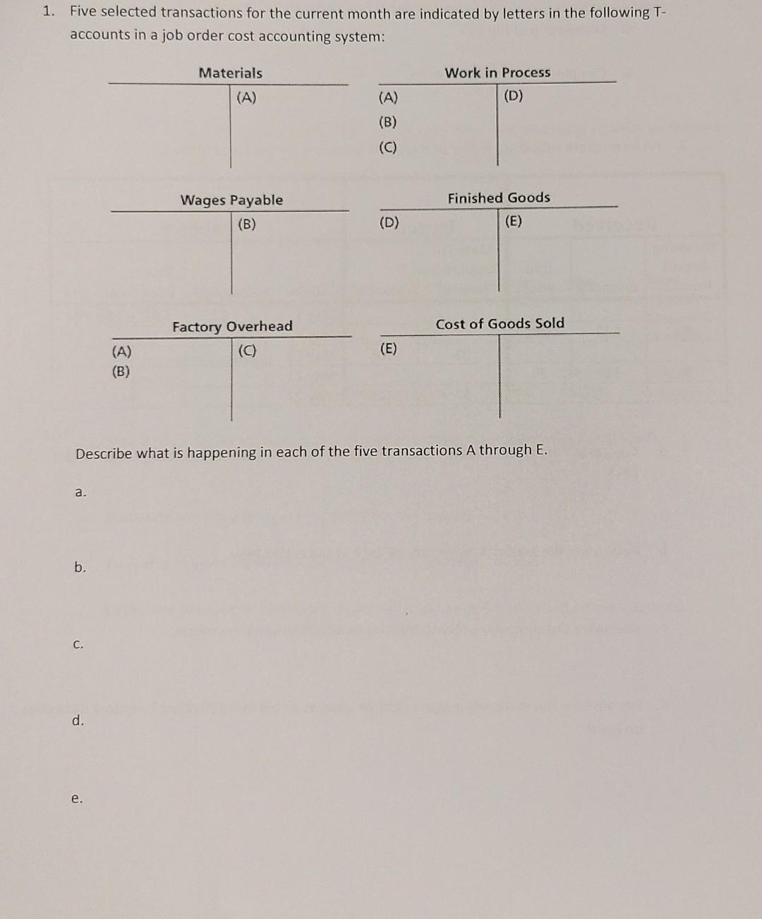  1. Five selected transactions for the current month are indicated by