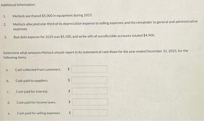 cash flows. Metlock's trial balances at December 31, 2025 and 2024, are