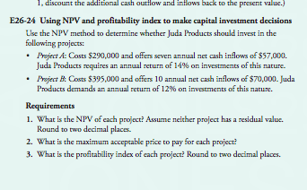investment decisions Refer to the data regarding Juda Products in Exercise E26-24.