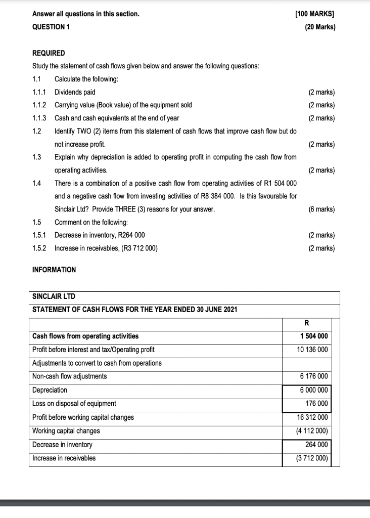  Answer all questions in this section. [100 MARKS] QUESTION 1 (20