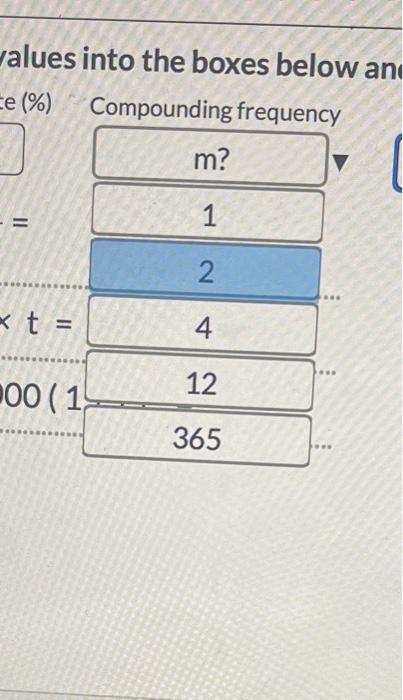 into the boxes below and find the FV Nominalinterestrate(%)CompoundingfrequencyTime(inyears)i=mj=n=mt=FV=1,000(1+i)n= alues into the