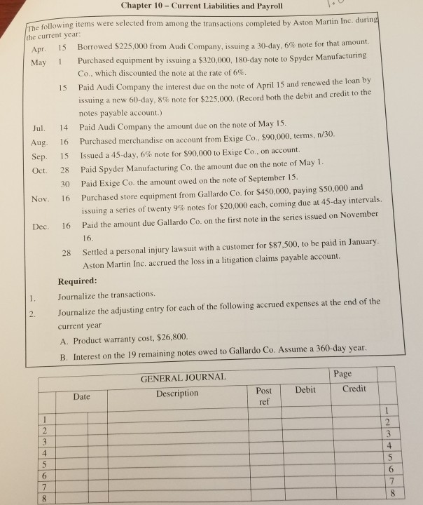 Chapter 10 - Current Liabilities and Payroll following items were selected