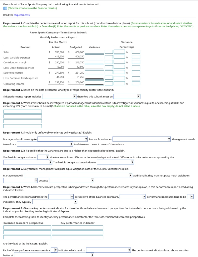 Drop Down Answers Req 2a Both revenue and cost data only