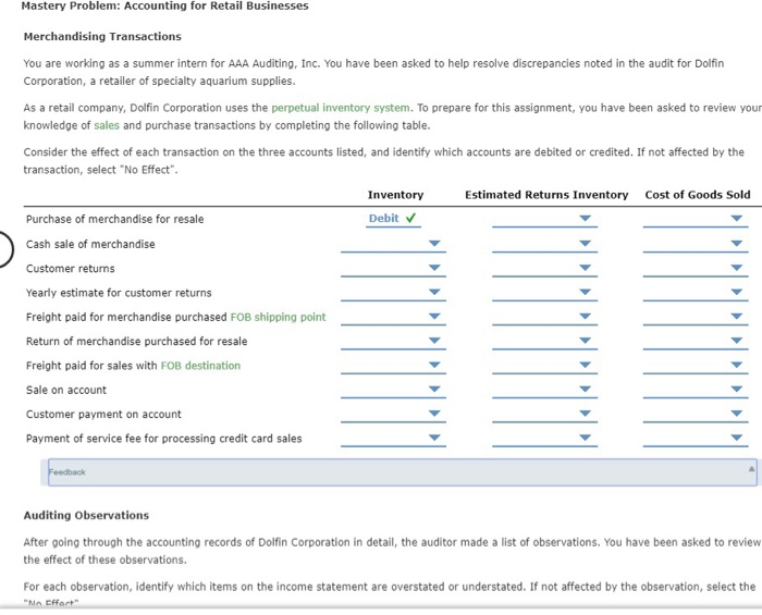 Need help with this homework assignment! Mastery Problem: Accounting for Retail