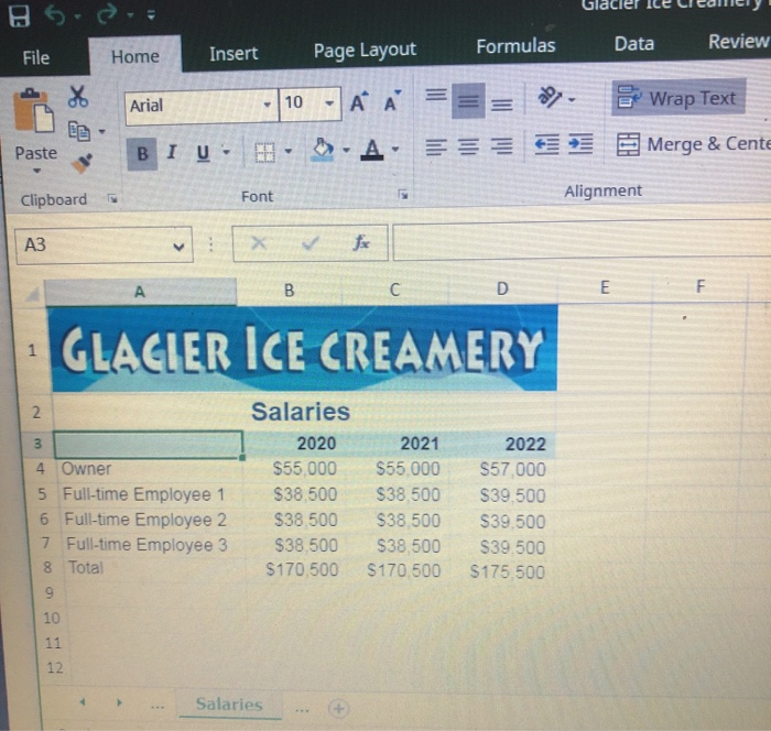 Data Formulas Review File Home Insert Page Layout Arial 10 A Wrap