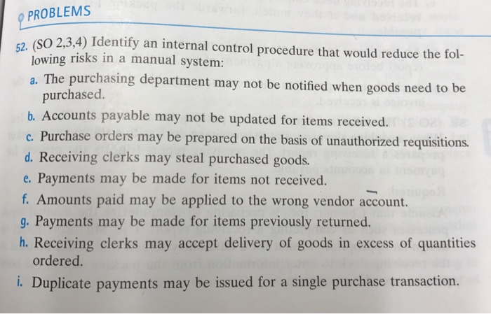  PROBLEMS s2. (S0 2.34) Identify an internal control procedure that would