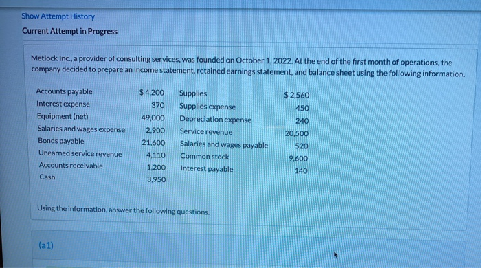 for the month of October 2022. METLOCK INC. Retained Earnings Statement For