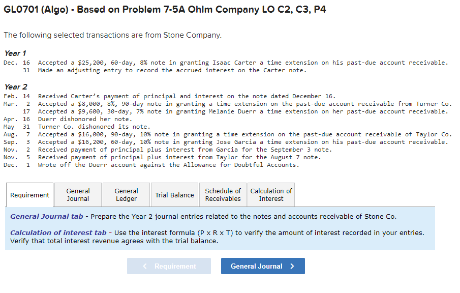  GL0701 (Algo) - Based on Problem 7-5A Ohlm Company LO C2,