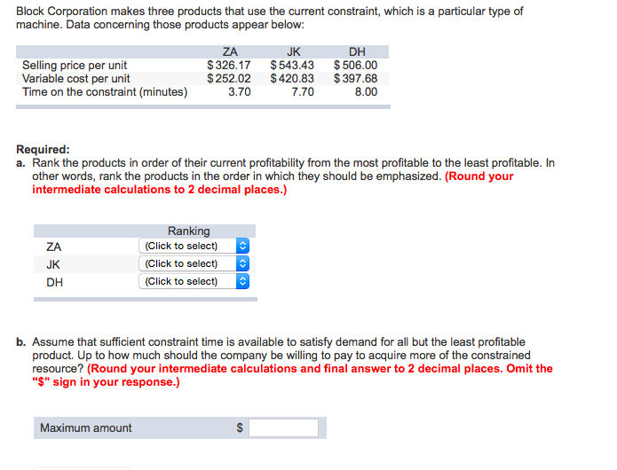  Block Corporation makes three products that use the current constraint, which