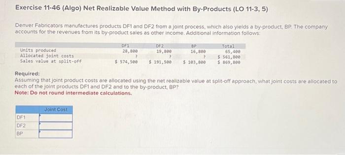  Exercise 1146 (Algo) Net Realizable Value Method with By-Products (LO 11-3,5)