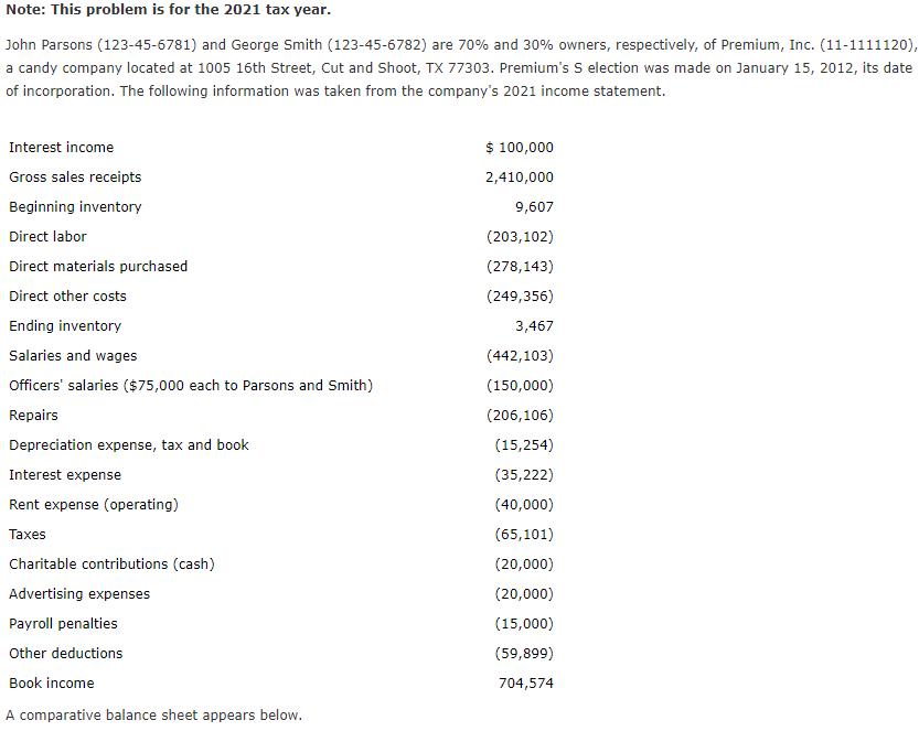  Note: This problem is for the 2021 tax year. John Parsons