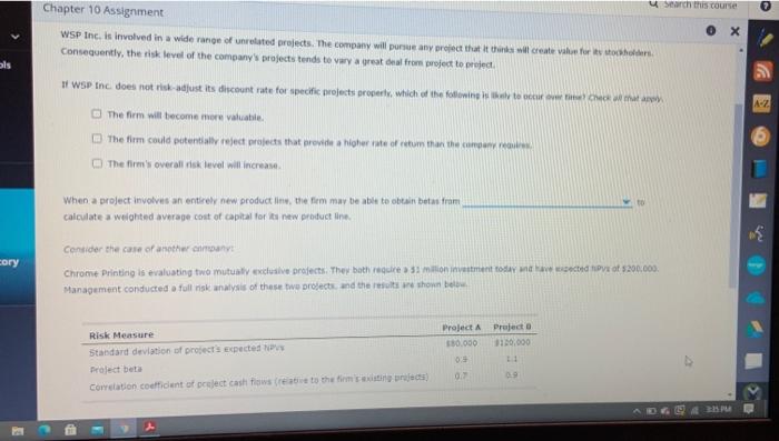  4 Search this course 0 Chapter 10 Assignment WSP Inc. is