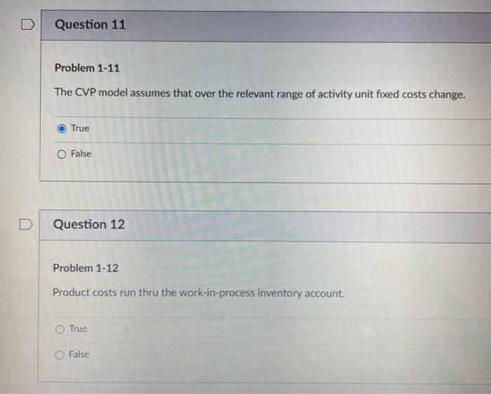  11 and 12 please D Question 11 Problem 1-11 The CVP