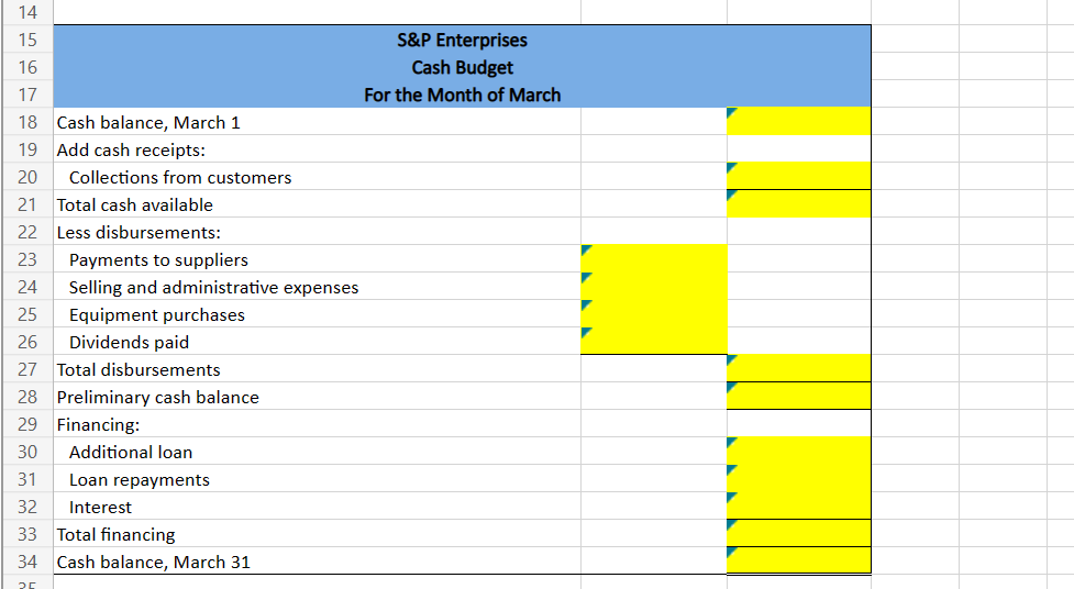 \hline 26 & & $10,000 \\ \hline 27 & Minimum cash balance