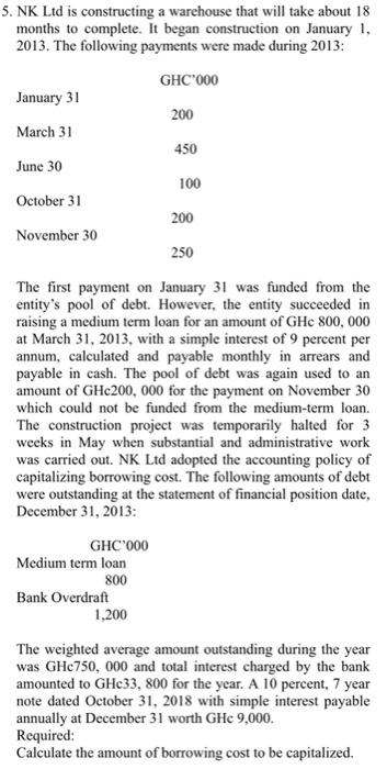  5. NK Ltd is constructing a warehouse that will take about