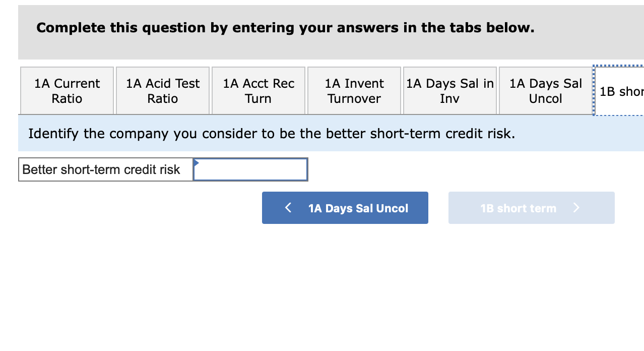 credit risk. Complete this question by entering your answers in the tabs