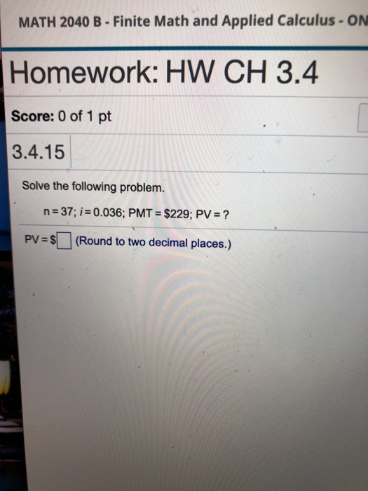  MATH 2040 B - Finite Math and Applied Calculus - ON