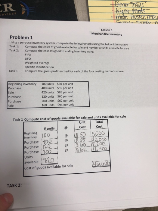  RVICES Lesson 6 Merchandise Inventory Problem 1 Using a perputal inventory
