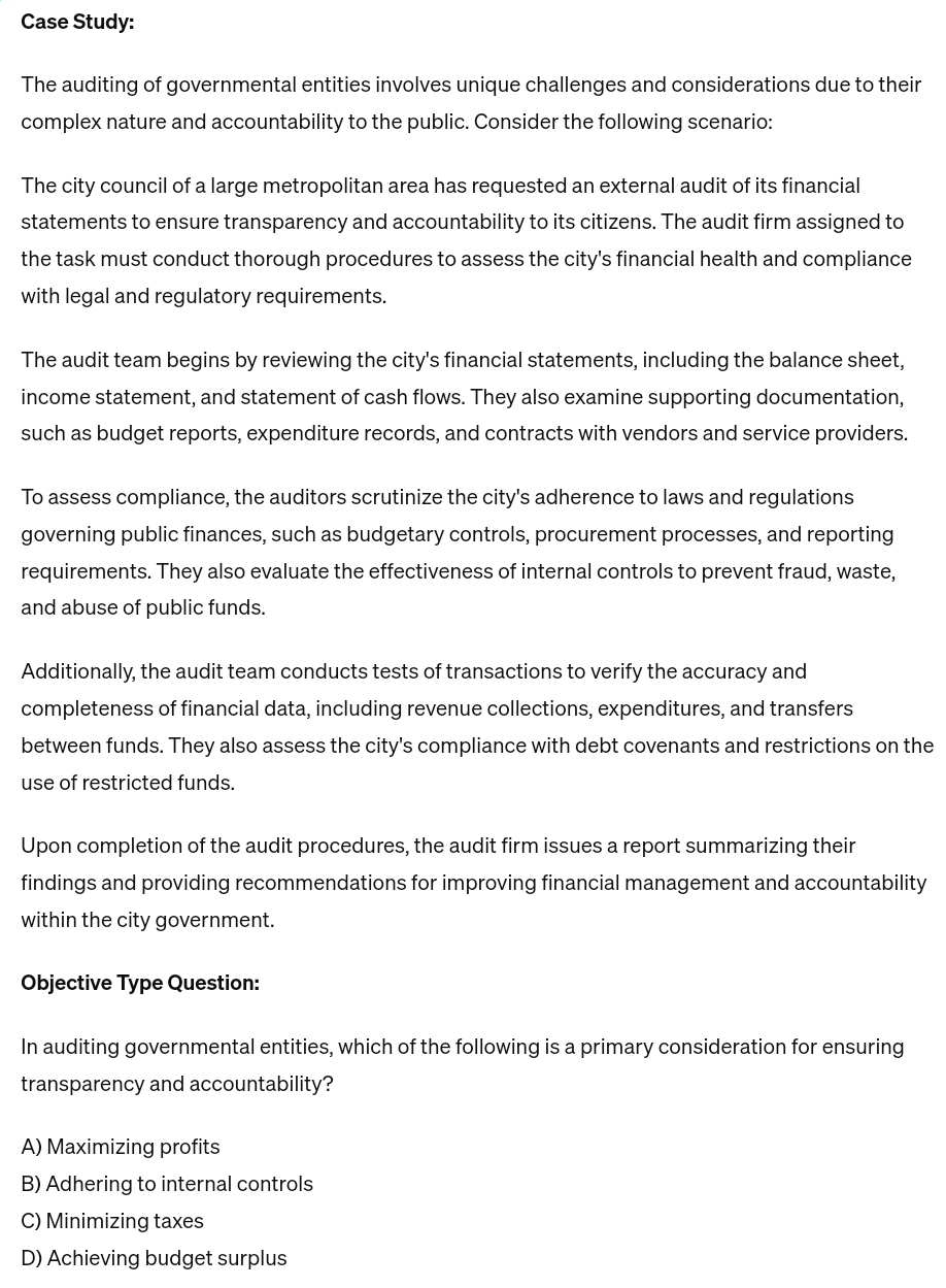  Case Study: The auditing of governmental entities involves unique challenges and