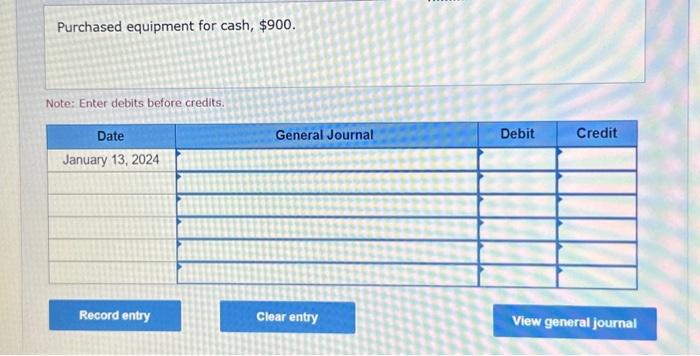 Paid a cash dividend of $900 to shareholders. Note: Enter debits before