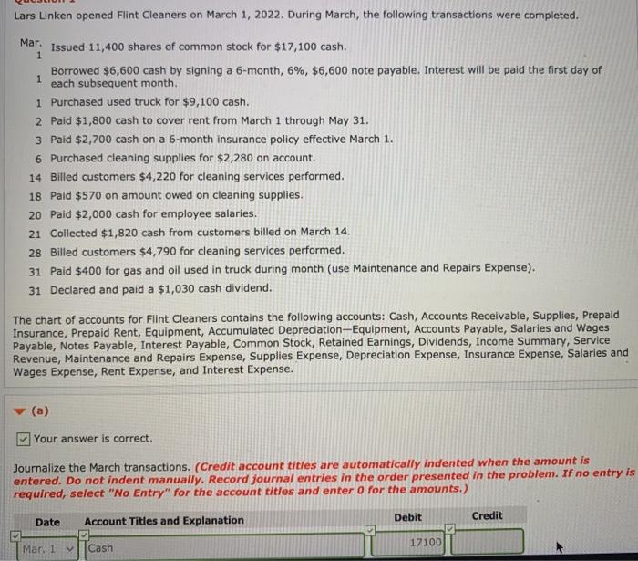 Insurance 2,700 3/31 2,250 Equipment 9,100 9,100 450 3/3 3/31 Bal. 3/1