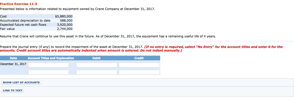  Practice Exercise 11-3 Presented below is information related to equipment owned