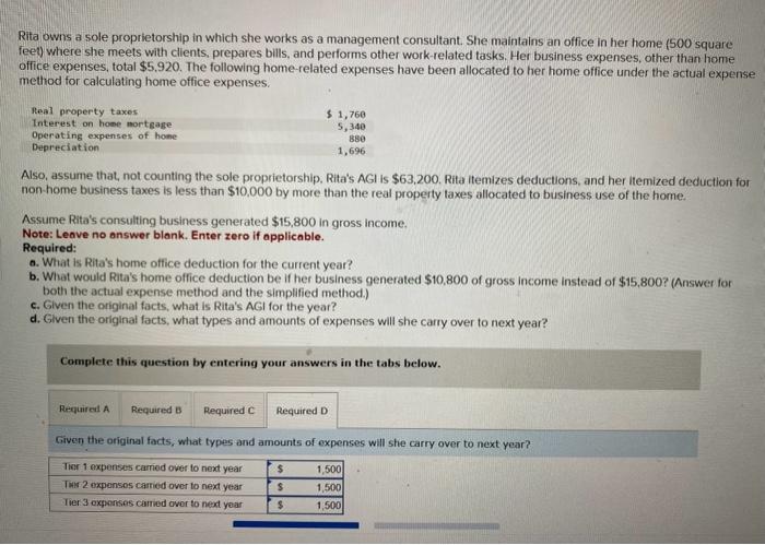 pmease do ABC&D its all one question Rita owns a sole proprietorship