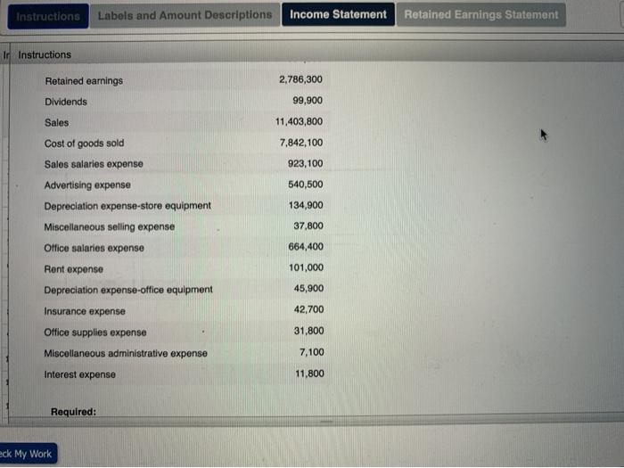 statement, retained earnings statement and balance sheet. Ir Instructions The following selected