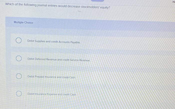  Which of the following journal entries would decrease stockholders' equity? Mulople