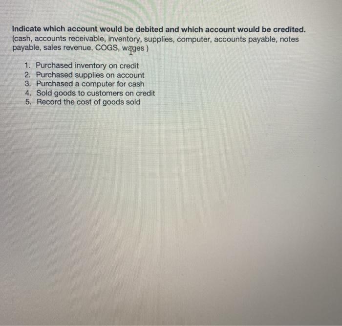  Indicate which account would be debited and which account would be