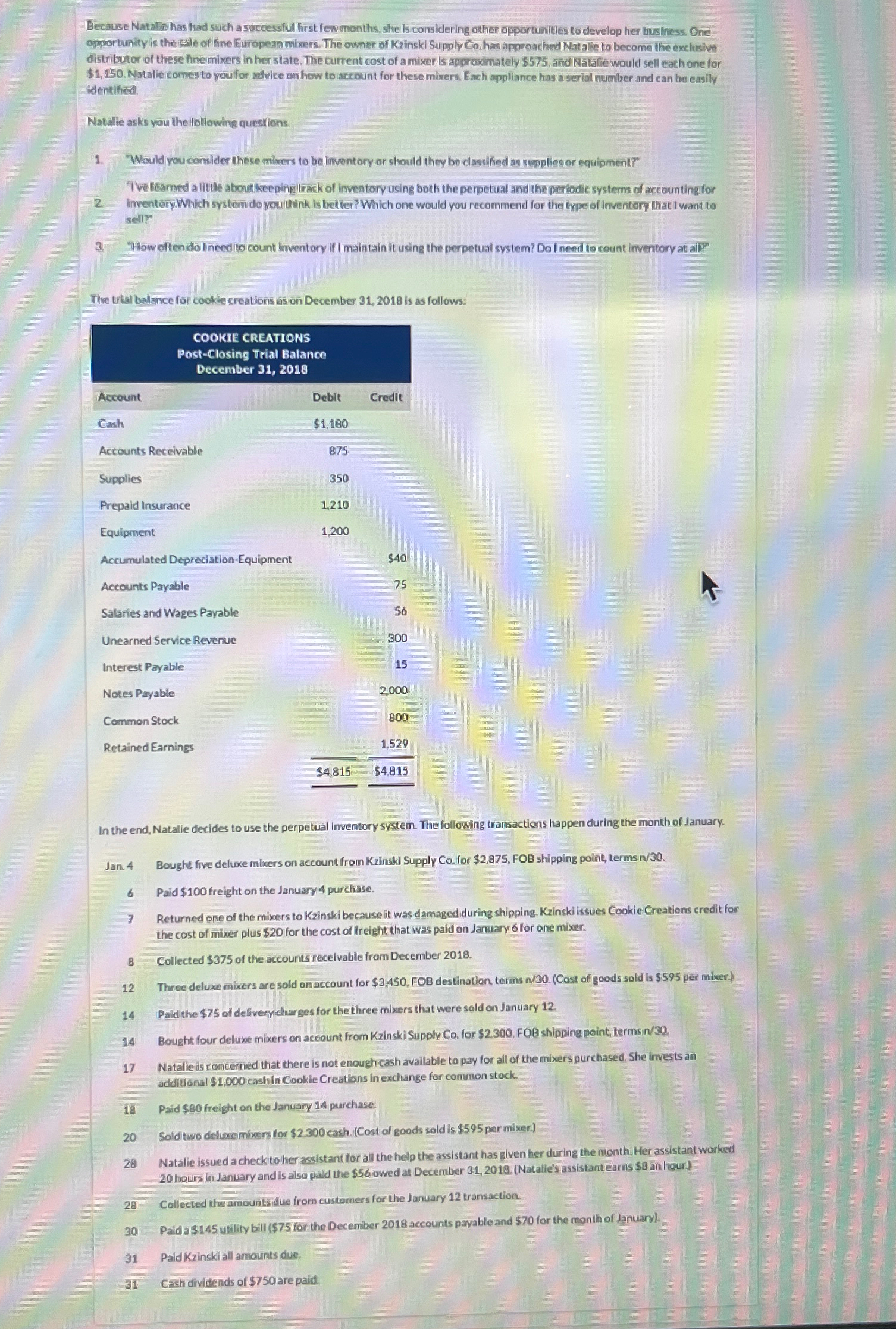  prepare the january 2019 transactions 