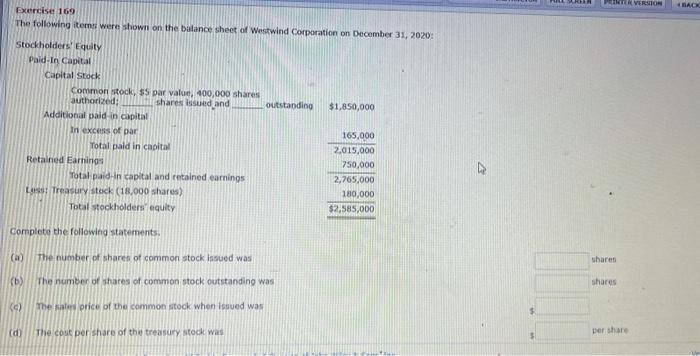  IR VERSION 4 Exercise 169 The following items were shown on