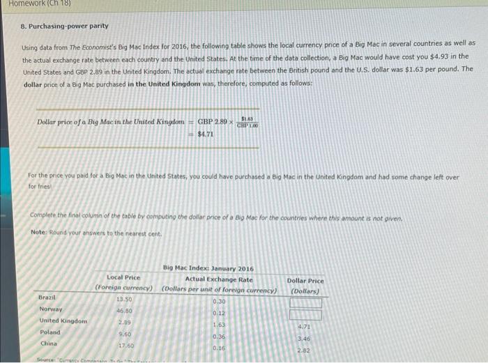  8. Purchasing-power parity Using data from The Economist's Big Mac Index